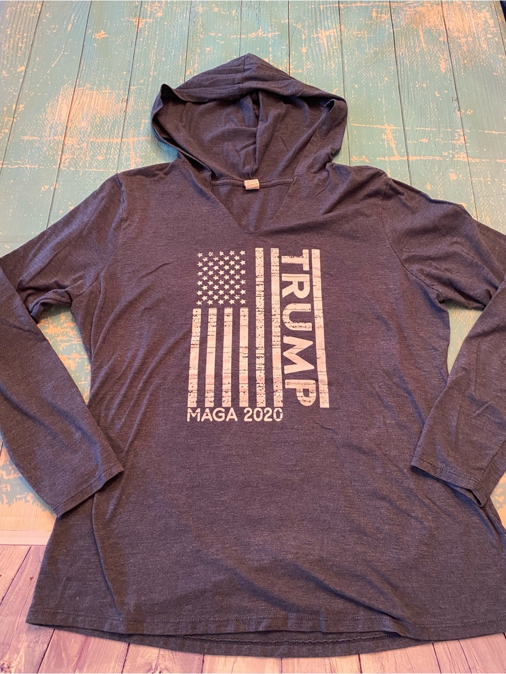 Trump Navy Blue Hooded Tee with White Flag Graphic